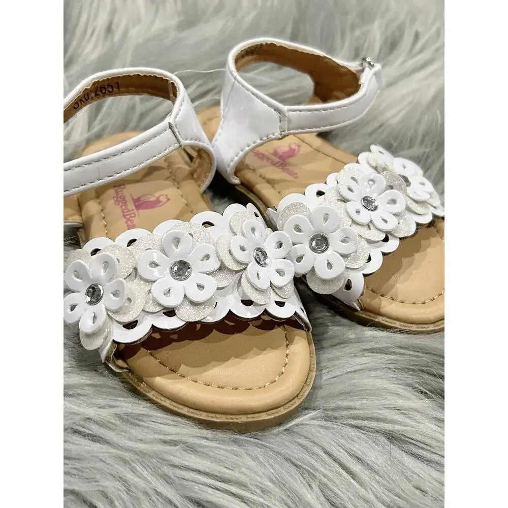 Rugged Bear Toddler White Sparkly Floral‎ Summer Sandals Size 6